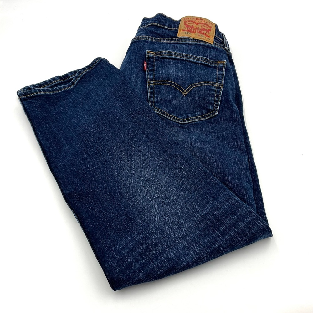 Men's Levi’s 505 Straight Leg Dark Blue Denim Jeans Size 34x30 (CBM0001)